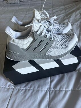 adidas White and Light Gray Knit Running Sneakers